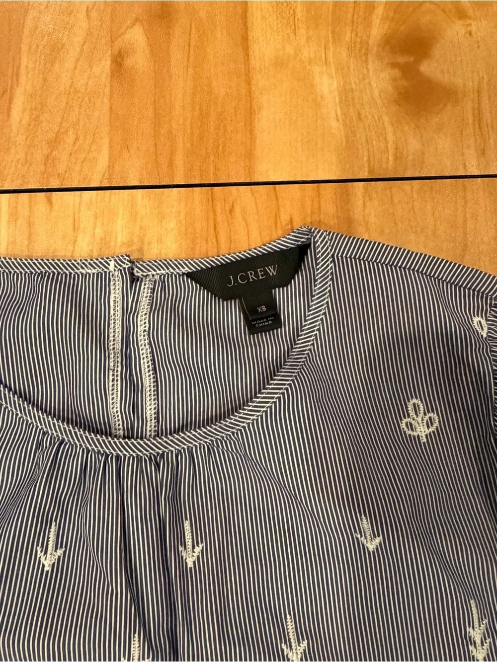 J.Crew Blue White Striped Embroidered Bell Sleeve Blouse XS